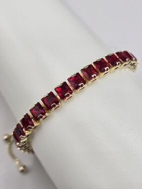 Swarovski Crystal Elements Gold Slide Bracelet Ruby Red Adjustable Bridal Prom